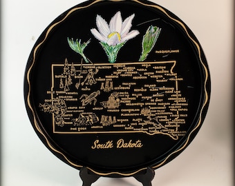 Vintage South Dakota Metal Drink Tray Souvenir Mid-Century Barware