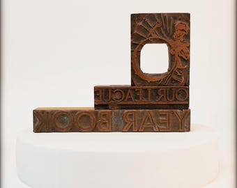 Antique Vintage School Yearbook Letterpress Printing Blocks Set 3