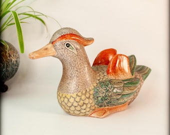 Vintage Maitland-Smith Hand-Painted Ceramic Large Duck Figurine