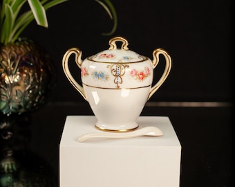 Dainty Nippon Porcelain Sugar Bowl Hand Painted Floral Gold