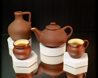 Rustic Handmade Pigeon Ford Pottery Small Teapot Set with Jug