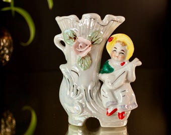 Vintage Midcentury Ceramic Boot Figurine Iridescent Lusterware Vase