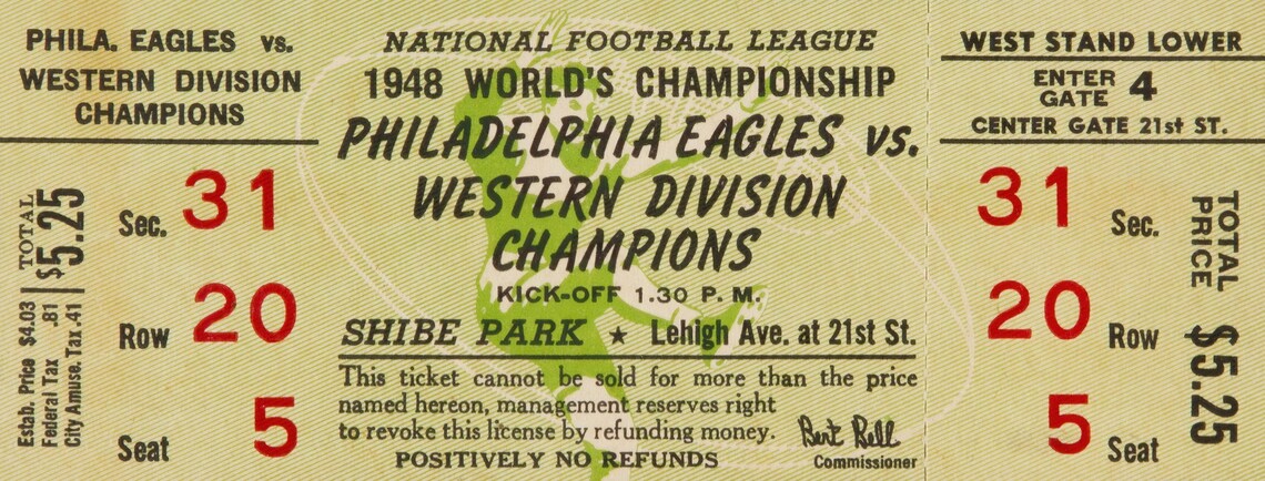 1948 philadelphia eagles game ticket print vintage