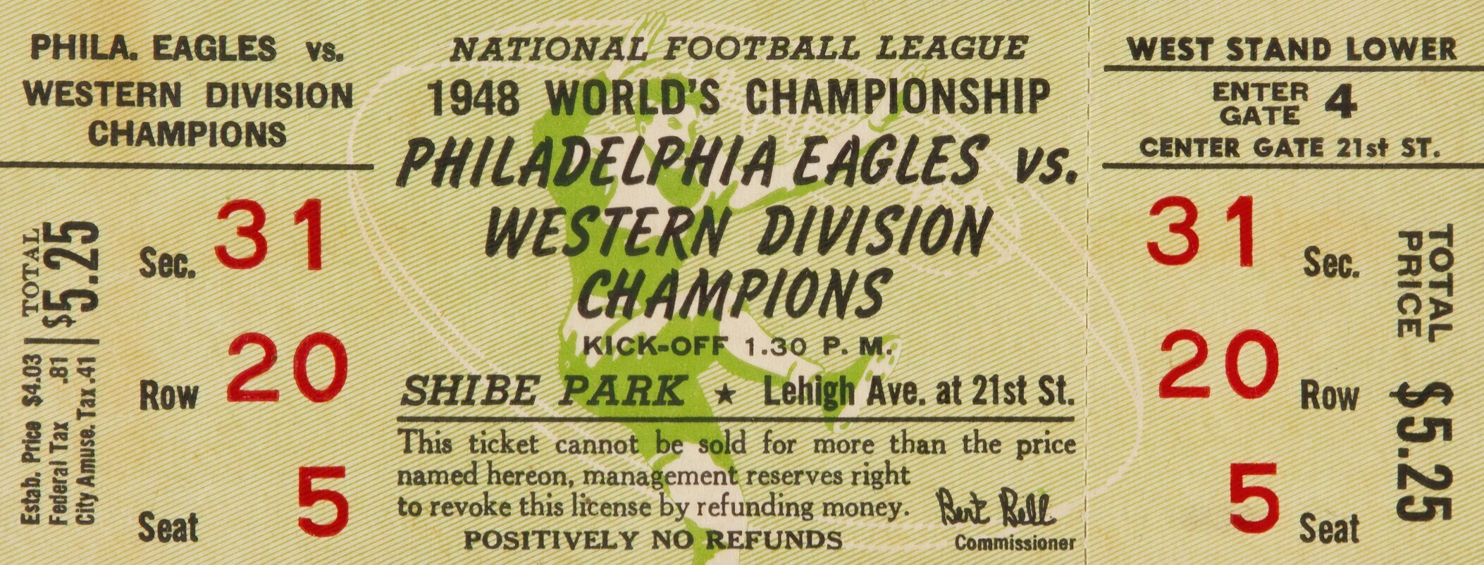1948 philadelphia eagles game ticket print vintage football etsy