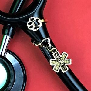 Gold Paw and Heart Spiral Wrap W/Charm Attached, Stethoscope Charm, Stethoscope Bling, Medical Graduation, Vet Gift