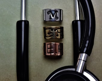 3/8 Inch Monogrammed Stethoscope Cuff-Monogrammed Stethoscope Charm-Hand Stamped Gift-Personalized Gift-Medical Accessory