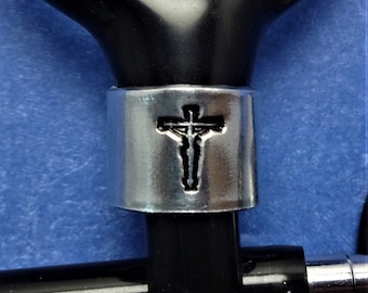 Stethoscope Cuff-Cross Stamp-Hand Stamped Gift-1/2 inch Stethoscope Charm-Medical Gift