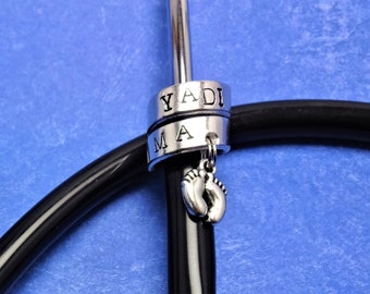 Stethoscope Charm, Stethoscope ID Tag, Babies Feet Charm, Nurse Gift, Nurse Graduation, Medical Assistant, MA Gift