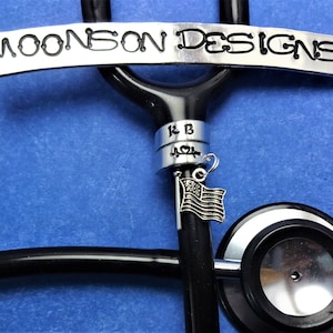 Stethoscope Name Tag with Charm-Stethoscope ID Tag with Charm-Stethoscope Charm- Medical Gift-Medical Accessory
