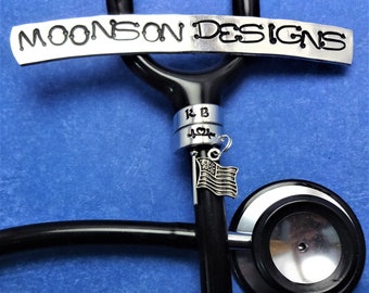 Stethoscope Name Tag with Charm-Stethoscope ID Tag with Charm-Stethoscope Charm- Medical Gift-Medical Accessory