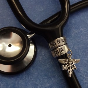 MA Stethoscope Ring, MA Stethoscope Charm, Hand Stamped Gift,Personalized Gift,Medical Assistant Ring