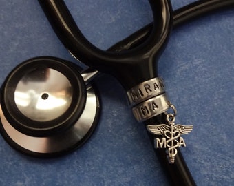 MA Stethoscope Ring, MA Stethoscope Charm, Hand Stamped Gift,Personalized Gift,Medical Assistant Ring