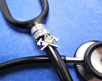 Stethoscope Name Tag, Hand Made, Personalized, Fire Fighter/EMT Charm, EMT Gift, Stethoscope Charm