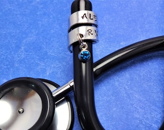 Stethoscope Charm, March Birthstone Charm, Hand Made, Personalized, March Birthday, Nurse Appreciation, Doctor Gift