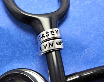 Stethoscope ID Charm , Hand Stamped, Personalized, LVN Graduation Gift, Licensed Vocational Nurse, Nurse Thank You, Medical Gift