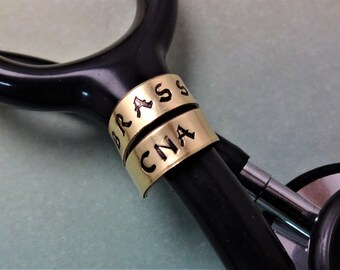 Brass Stethoscope Name Tag, Stethoscope Charm, Hand Stamped Gift, Personalized Gift, Nurse Graduation, Doctor Appreciation