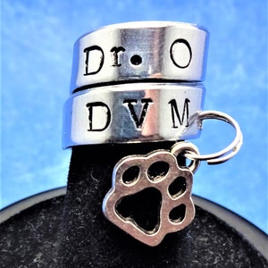DVM Stethoscope Charm-Paw Print Charm-Hand Stamped Gift-Personalized Gift-Veterinarian Graduation-Medical Accessory