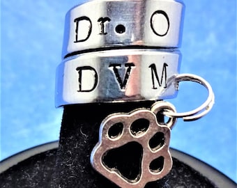 DVM Stethoscope Charm-Paw Print Charm-Hand Stamped Gift-Personalized Gift-Veterinarian Graduation-Medical Accessory