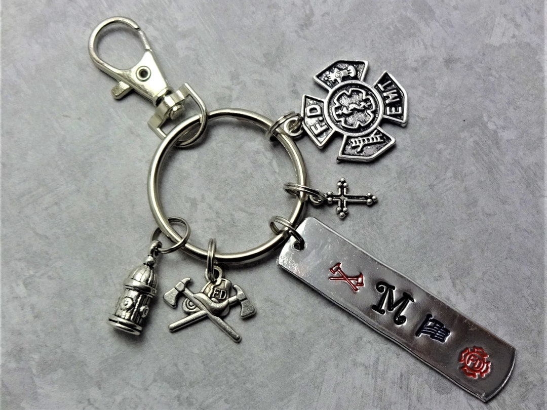 Monogrammed Fire Fighter Key Ring, Fire Department Key Ring, Fire