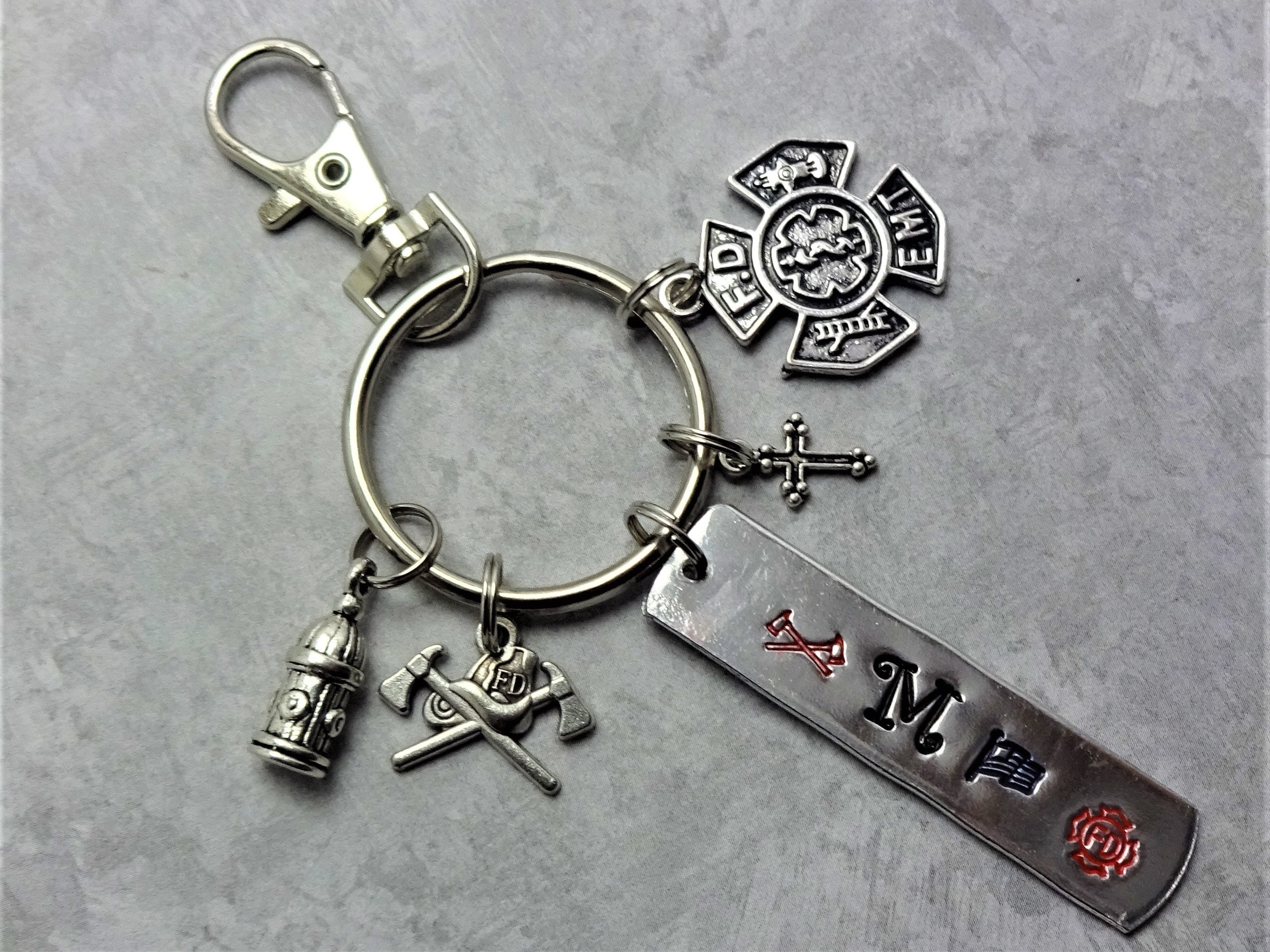 Monogrammed Fire Fighter Key Ring, Fire Department Key Ring, Fire