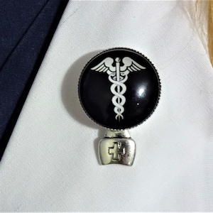 Caduceus Lapel Pin with Medical Charm Attached, Caduceus Brooch with Nurse Cap Charm Attached, Medical Gift