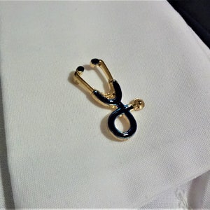 Gold Plated Blue Stethoscope Lapel Pin, Gold Plated Blue Stethoscope Brooch, Medical Gift, DR Graduation