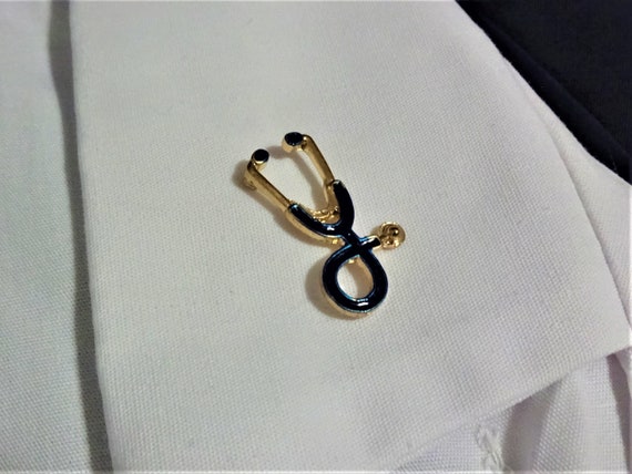 Gold Plated Blue Stethoscope Lapel Pin Gold Plated Blue Stethoscope Brooch Medical Gift DR Graduation
