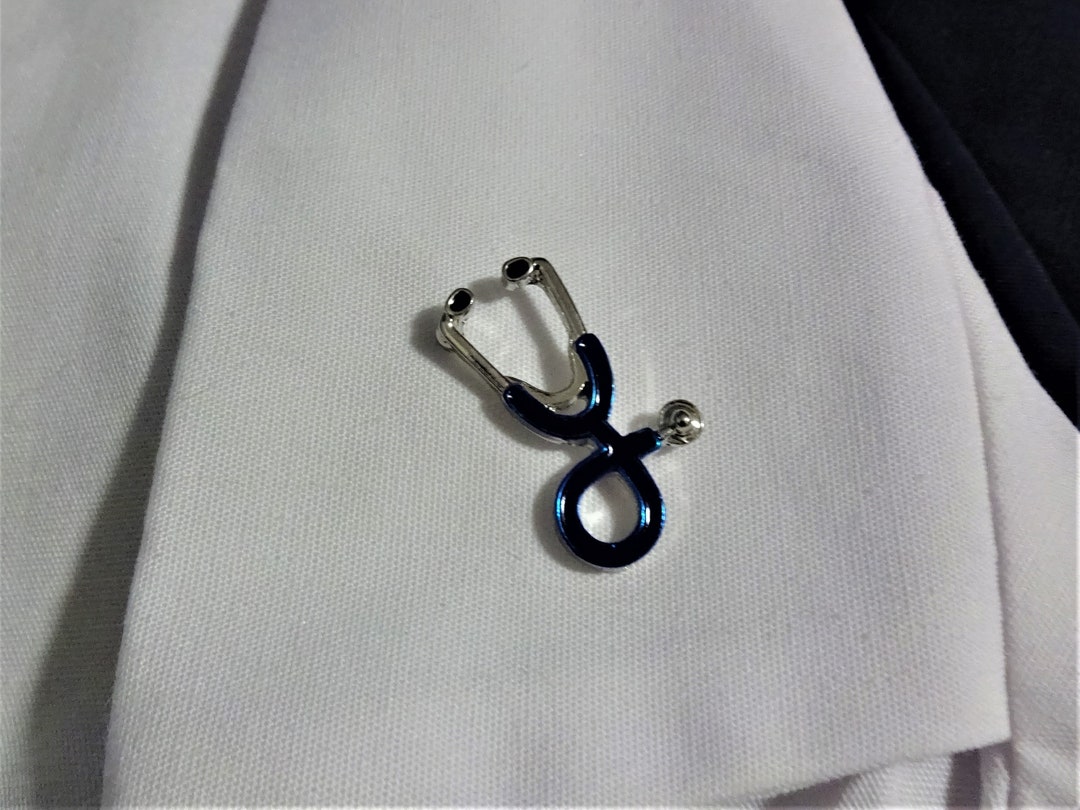 Silver/blue Stethoscope Lapel Pin, Silver/blue Stethoscope Brooch