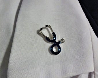 Silver/Blue Stethoscope Lapel Pin, Silver/Blue Stethoscope Brooch, Medical Accessory, Medical Graduation Gift