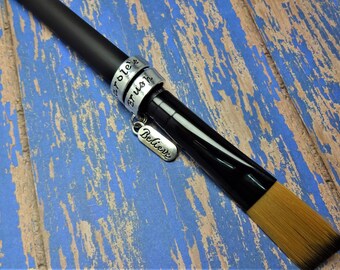Artists Paint Brush Name Tag, Artists Paint Brush Charm, Hand Made, Personalized, "Believe" Charm, Painters Gift, Artists Accessory