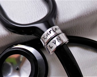 Personalized Stethoscope ID Tag , Hand Stamped Band,  LVN Graduation Gift, LVN Charm, Littmann Accessory