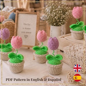 Tulip Pot Crochet Pattern / Patrón Crochet Maceta Tulipán — PDF Instant Download (EN/ES)