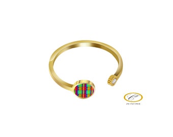 Multicolored open ring, madras ring, for women, gold stainless steel, handmade, women's gift idea, adjustable