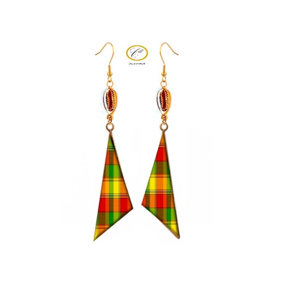 Buy Colorful Madras Cowrie/triangle Earrings, Stainless Steel