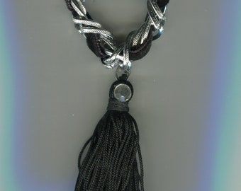 Medieval Renaissance necklace with tassel black + silver size 36