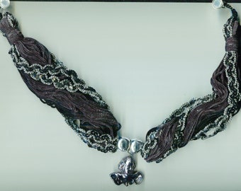 Medieval Renaissance Collar Chocker black with angel size 48