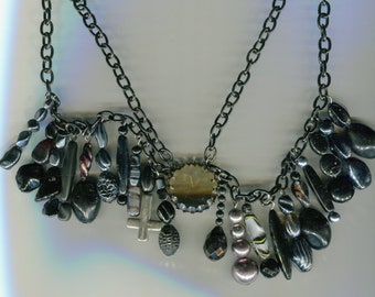 Medieval Renaissance Necklace Victorian Black with Pearl Pendants Size 48