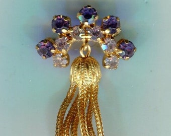 Medieval Renaissance rhinestone brooch gold + amethyst-purple 45 x 25 mm