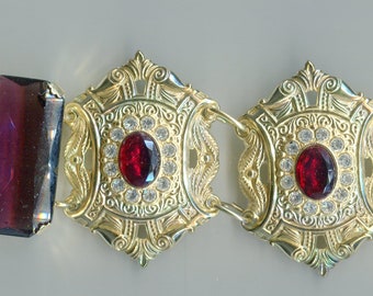 Medieval Renaissance Rhinestone Belt gold with tarnish protection + garnet look Length: 130 cm