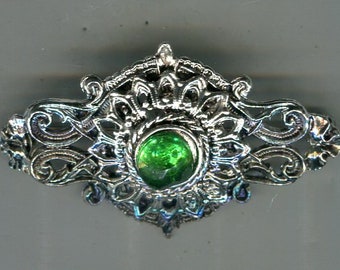 Medieval Renaissance brooch with cabochon in emerald green 50 x 28 mm