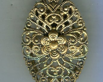 80er Jahre filigraner Viktorianischer Renaissance Schalclip Halstuchclip Brosche Blüte alt-gold 36x24 mm