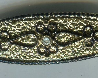 filigrane Mittelalter Renaissance Brosche gold mit Handbemalter Verzierung und Strass 50x18 mm