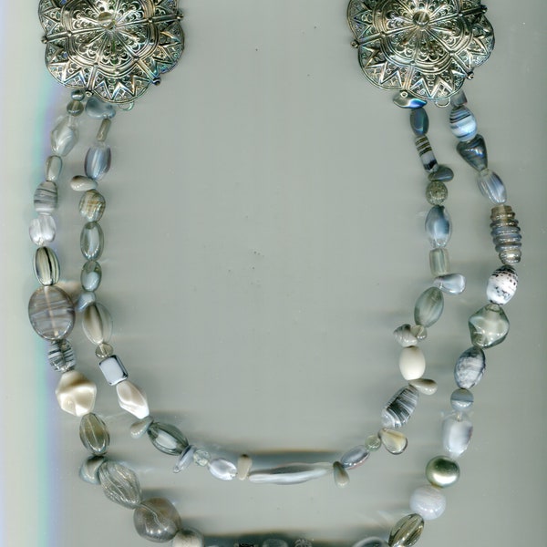handmade Viking-style beaded necklace gray + silver