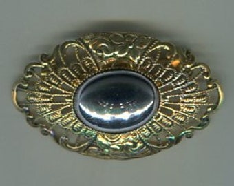 Filigree Medieval Renaissance brooch Victorian gold + hematite look 46 x 26 mm