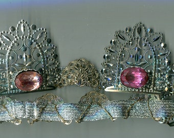 Medieval Renaissance headpiece Schapel crown silver + pink