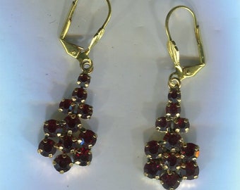 Medieval Renaissance rhinestone earrings blossom garnet-red + gold 45 x 13 mm