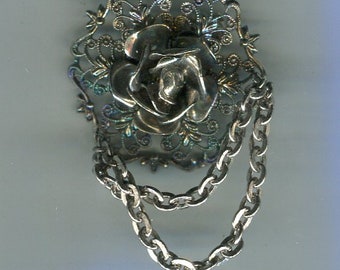 Medieval Renaissance brooch silver rose + cascade 52 x 30 mm variant 3