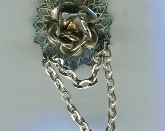 Medieval Renaissance brooch silver rose + cascade 52 x 26 mm variant 2