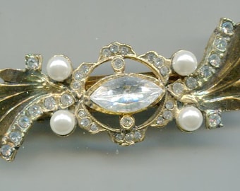 Medieval Renaisance Rhinestone hair clip with pearls gold 60 x 20 mm