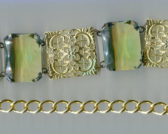 filigree medieval Renaissance belt gold with chaton in kiwi topaz look 220 cm